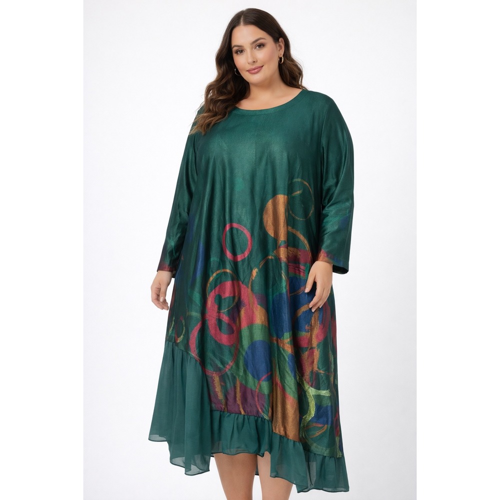 Buykud Dress 2XLLagenlook Oversized Arty Artisan Green Geometric‎ Kaftan